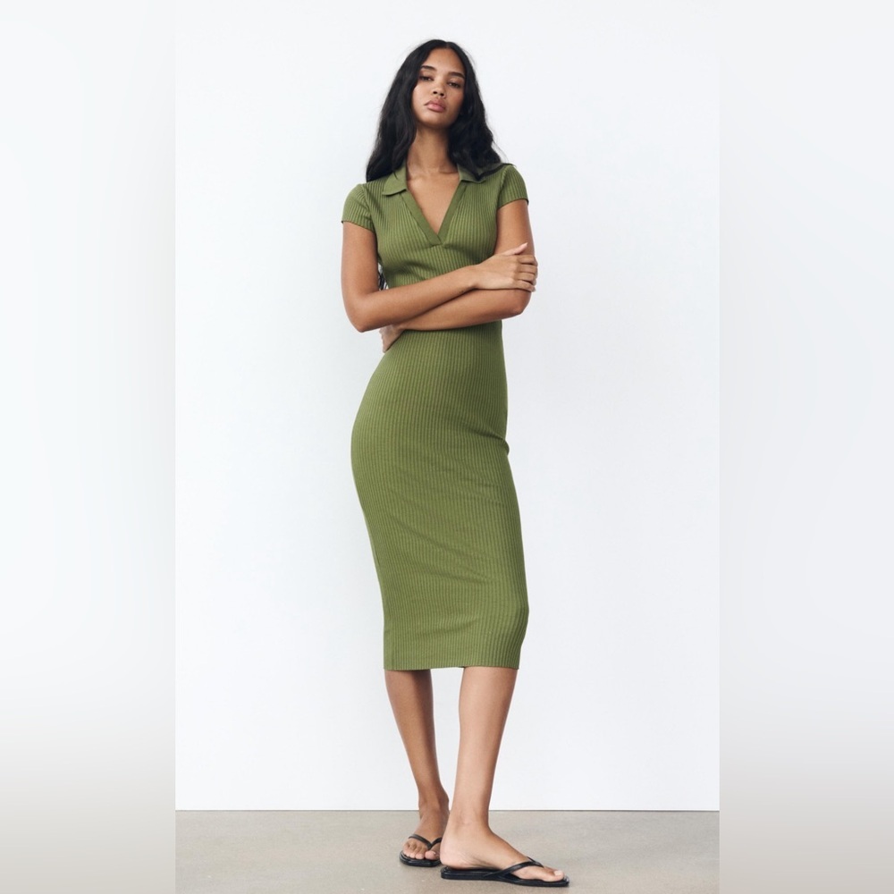 Green Ribbed Knit Dress